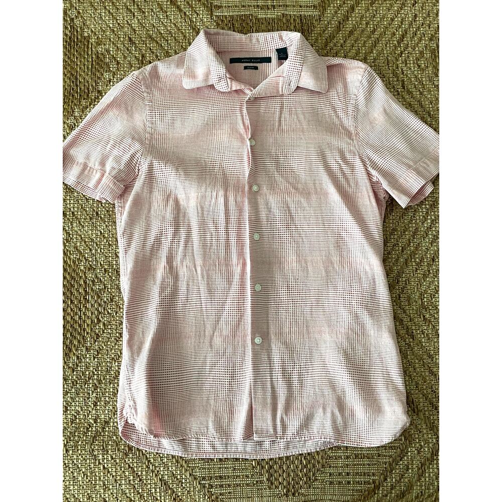 Perry Ellis Slim Fit 100% Cotton Button Front Red & White grid pattern SZ Small